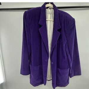 Vintage‎ Elisabeth Liz Claiborne Purple Corduroy Blazer Jacket Womens 14